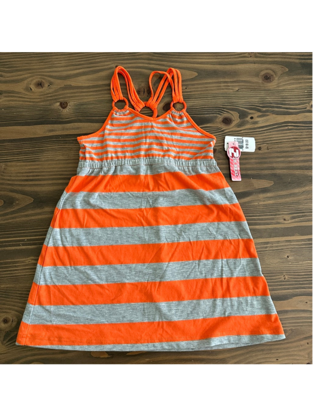 Girls 2B REAL Orange Gray Striped Dress S(4) NWT Sleeveless Casual Summer